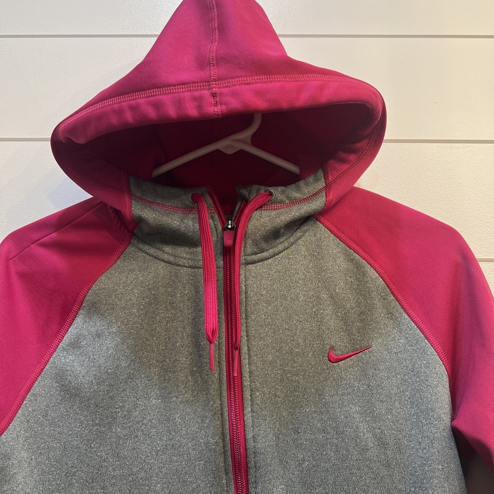 Nike Hoodie Women Small Pink And Gray Sweatshirt Jacket Therma Fit Swoosh Raglan - Picture 5 of 14